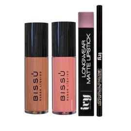 Kit de Labios y Mejillas  2 Rubores Liquidos Bissu  1 Labial de Larga Duracion  1 Lapiz Delineador de Labios Ivy (TOUCHABLE SKIN)                     