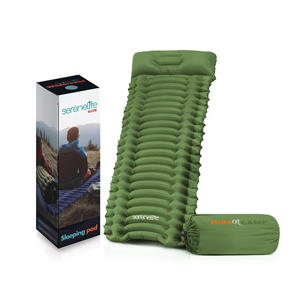 SereneLife Backpacking Air Mattress Sleeping Pad, Green, One Size