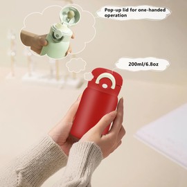 Boziee 350 ml / 200 ml Small Stainless Steel Thermos Flask Closure Lock Thermos Flask BPA-Free Insulated Flask Mini Vacuum Water Bottles for Sports, Travel, School, Outdoor (Cream Red, 200 ml)