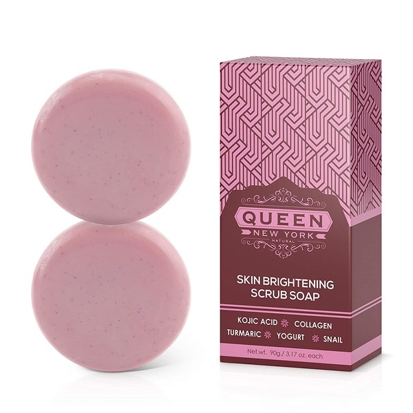 QUEEN NATURAL NEW YORK | ORGANIC Kojic Acid+Collagen Skin Brightening Scrub Soap- Moisturizes, Reduces the appearance of Acne Scars Wrinkles, Dark Or Red Spots Vegan Cruelty Free-NO FRAGRANCE-SPF 15