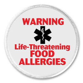 Warning Life-Threatening FOOD ALLERGIES 3" Sew On Patch Allergy Medical Alert