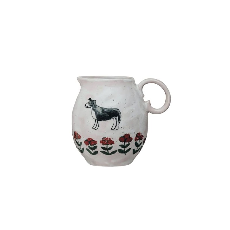 Dog & Flowers Stoneware Creamer