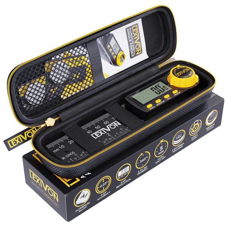 LEXIVON Aluminum Digital Angle Finder Gauge, 5-inch/130mm Multi-Purpose Protractor, Includes