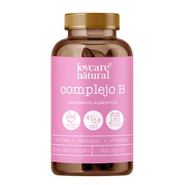 JOYCARE NATURAL Complejo B Suplemento Alimenticio Biotina Granda en Cápsula Vitamina B12 Ingredientes Naturales Vegano | Presentación Individual, 120 Capsulas 500mg Por Envase