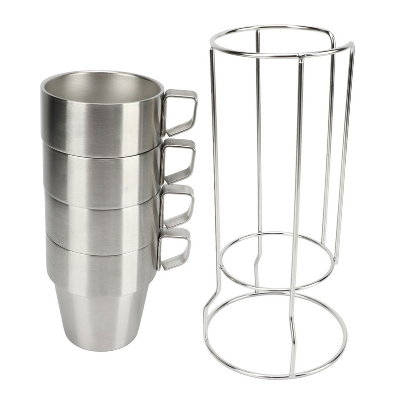 4PCS Camping Double Layer Cups Stainless Steel Food Grade Plastic