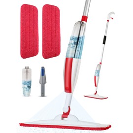 Spray Mops for Floor Cleaning Floor Mop with a Refillable Spray Bottle and 2 Washable Microfiber Pads Home or Commercial Use Dry Wet Flat Mop for Hardwood Laminate Wood (Red)