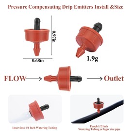 60Pcs 1 GPH Pressure Compensating Irrigation Spot Drippers,Constant Flow Barb Outlet Watering Dripper Emitters Heads Parts for 1/4 Inch Watering Tubing Line for Garden Pots Plants Irrigation Systems
