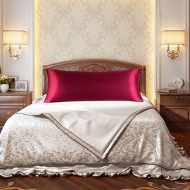 PiccoCasa 1 PC Satin Body Pillowcases for Hair and Skin, Luxury Silky Pillow Cover Luxury Long Satin Pillow Cases with Envelope Closure Burgundy 20"x60" (5ft)