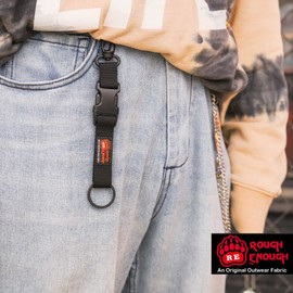 Rough Enough Quick Release Keychain Accessories Carabiner Clip with keyring for Men Black Nylon Detachable