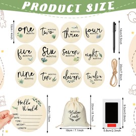 Cinnvoice Baby Announcement Sign, Round Baby Nursery Name Signs Monthly Baby Milestone Monthly Milestone Wood Discs Hello World Newborn Sign for Photo Prop(Plant)