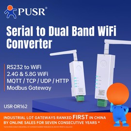PUSR Serial to Dual Band WiFi Converter RS485/RS232 to WiFi Converter Modbus Gateway with MQTT IEEE802.11 a/b/g/n USR-DR164/162 (DR162 RS232 to WiFi)