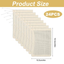 24pcs Spice Bags for Cooking Soup, 6x4 Inch Herb Seasoning Bags, Reusable Empty Tea Brew Filter Sachet Bags, Muslin Canning Straining Bags, Gravy Cheesecloth Drawstring Bags, Natural Cotton Cloth