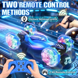 Gesture Sensing Remote Control Car Toys - Drift RC Stunt Car for Kids | 360° Rotating 4WD Transform RC Cars | 2.4Ghz Hand Controlled Car with Lights Music |Birthday Chirstams Gifts to Boys Girls Blue