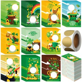 WinnerWhy 200 Pcs St. Patrick's Day Scratch off Game Cards 10 Styles Holiday DIY Scratch Blank Gift with 300 Scratch Stickers Shamrock Lucky Irish Green Party Favors for Adults Groups Prizes Business