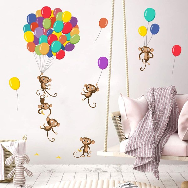 decalmile Balloons Monkey Wall Stickers Animals Kids Wall Decals Baby Nursery Children Bedroom Living Room Wall Decor
