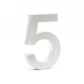 3-D House Number "5" Made of Stainless Steel 20 cm Arial Rustproof and Weatherproof Includes Mounting Material