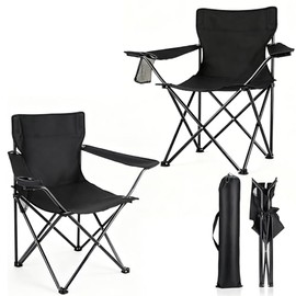 Sillas Plegables 2 Piezas, Sillas Plegables Camping, Sillas Camping para Exterior Ergonomicas con Tela Oxford y Estructura de Acero y Funda Transporta