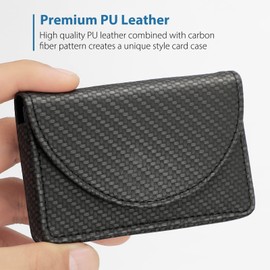 MaxGear Business Card Holder, PU Leather Business Card Case Pocket Business Card Holders for Men or Women, Professional Slim Business Card Carrier Name Card Holder With Magnetic Shut, Black Carbon