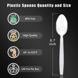 Plastic Spoons 100 Pieces,6.7 Inch Reusable Plastic Spoons Transparent and Robust Cutlery Sets for Birthday Party Barbecue Party Wedding ect