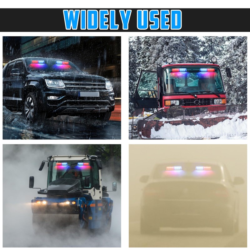 Afurkuot Red & Blue LED Windshield Dash Strobe Lights, 26