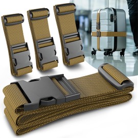 Luggage Strap Set of 4 – Suitcase Straps Safe & Eye-catching – Luggage Strap with Name Tags – Luggage Strap – Brown