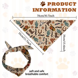arricraft 1 Pc Pet Dog Bandana, 78x38cm Cowboys Theme Hats Boots Cow Skull Triangle Pet's Bandana Adjustable Comfortable Pet Bibs Washable Cotton Scarf Kerchief for Large Dog Pet Brown