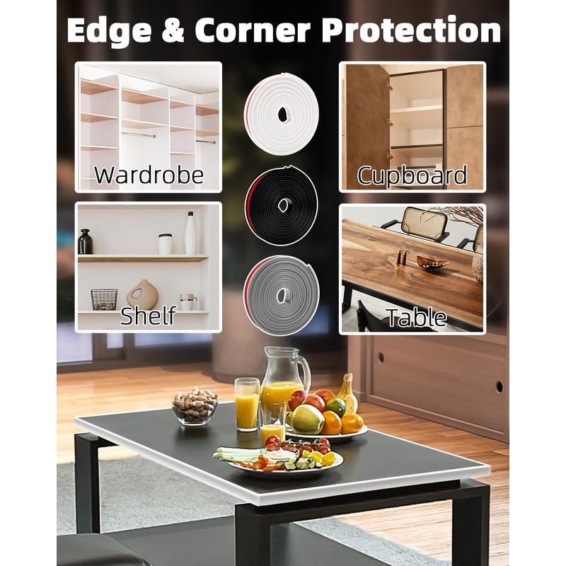 U-Shape Black TPE Edge Banding 16.4Ft Self-Adhesive Flexible Edge Trim,