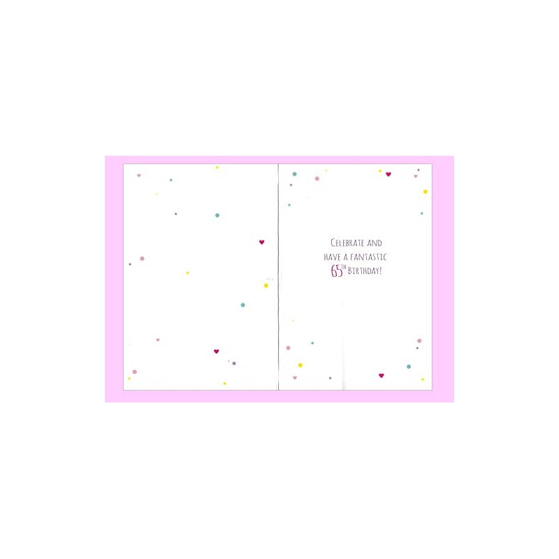 65th Birthday Card - Script Balloons Pink, Green, Lilac 7.5"