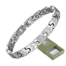 YINOX Women's Super Magnetic Bracelet, Stainless Steel Magnetic Bracelet, Women's Fashion Bracelet, Contains 15 NdFeB Magnets and High Quality Gift Box (21cm) (Silver)