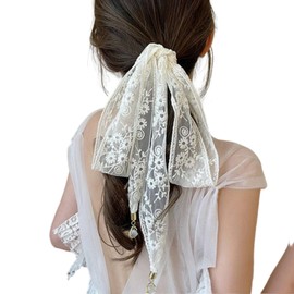 Lamerry Women's Head Scarf, Neckerchief, Baboshka Headband, Lace Scarf, Thin Headband, Waist Wrap, Stylish, Bandana, White