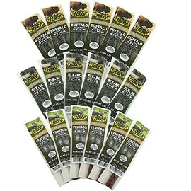 Original Delicious BEST Exotic Pack - 3 Types of Wild Game 1 Oz. Stick – Elk, Buffalo and Venison with Pork Sticks – No Antibiotics or Hormones (Sampler Pack, Sampler Pack 18 Sticks)