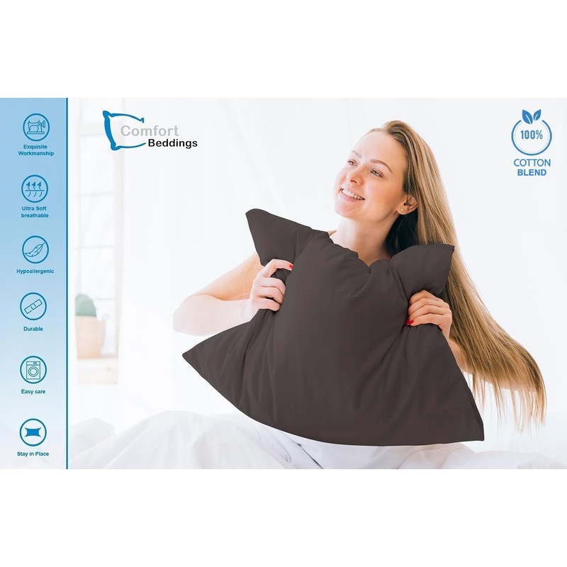 Comfort Beddings Premium Quality Grey Pillowcases 100% Cotton Blend Grey