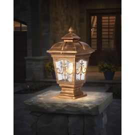 PTOUG 2 Pack Outdoor Post Light, Bronze Post Lamp Fixture, Antique Street Lights for Patio, Garden, Fence Lawn, Pathway, Driveway, Front/Back Door.