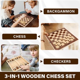 Qintora 3-in-1 Wooden Chess Game, Backgammon and Travel Chess Board, Foldable Chess Set, Ideal Chess Board for Children and Adults, 29 x 29 cm
