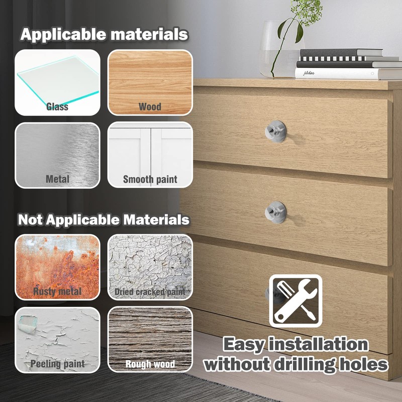 Uenhoy 4 Pcs Self-Stick Drawer Knobs Stainless Steel Cabinet Handle