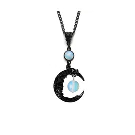 wsycoo Gothic Necklace for Women Gothic Moon Necklace Vintage Black Red Crystal Crescent Necklaces Punk Style Goth Pendant Necklaces Mystery Witch Cosplay Costumes Accessories Holiday Party Jewelry,