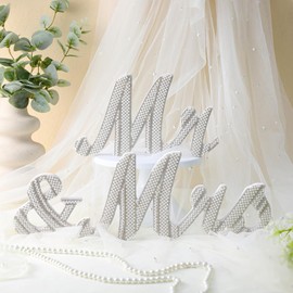 Yuntau Mr & Mrs Sign with Pearl and Crystal Wooden Freestanding Letters Sweetheart Table Decorations & Photo Props for Wedding Anniversary Parties Photo Props, Rustic Shower Gift(White, Pearl)