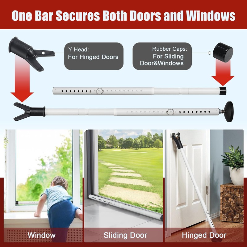 2 Pack Door Security Bar – Anti-Slip 600LB Heavy Duty