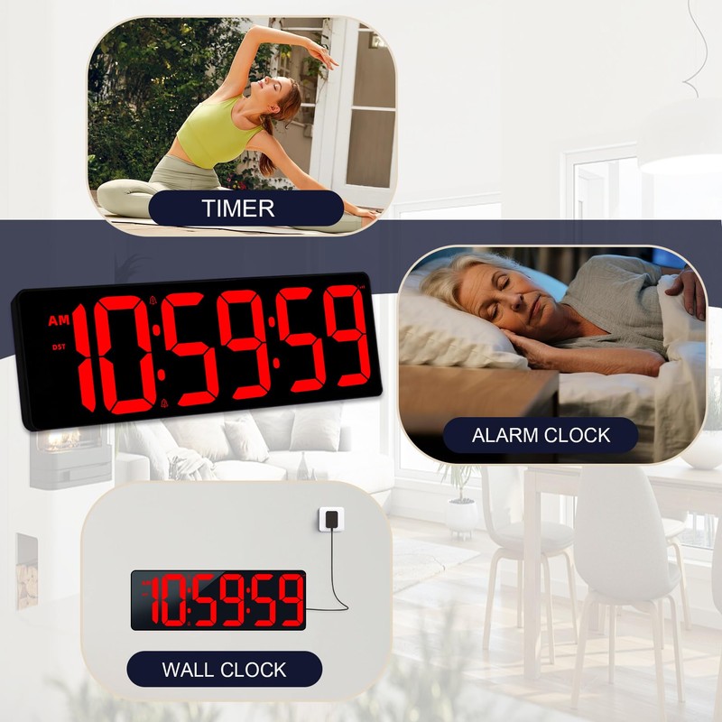 TXL 17.2" Bluetooth Digital Wall Clock with Seconds, Large Countdown