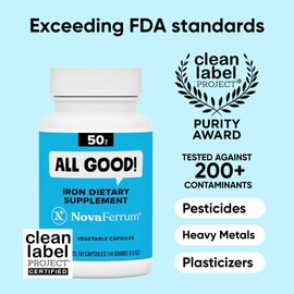 NovaFerrum All Good | Iron Capsule Supplements for Adults | Anemia | 50mg of Iron | 60 Servings | Sugar Free | Vegan | Gluten Free
