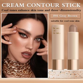 QIUFSSE Cool Toned Contour Stick Makeup,Blendable and Smooth Cream Contour Stick,Lightweight Face Shaping Cream Bronzer Stick for contorno maquillaje - 01 Gray Brown