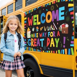 Welcome Back to School Decoration Back to School Banner Backdrop Black First Day of School Decorations Back to School Motivational Classroom Banner Bulletin Board Background for Classroom Office
