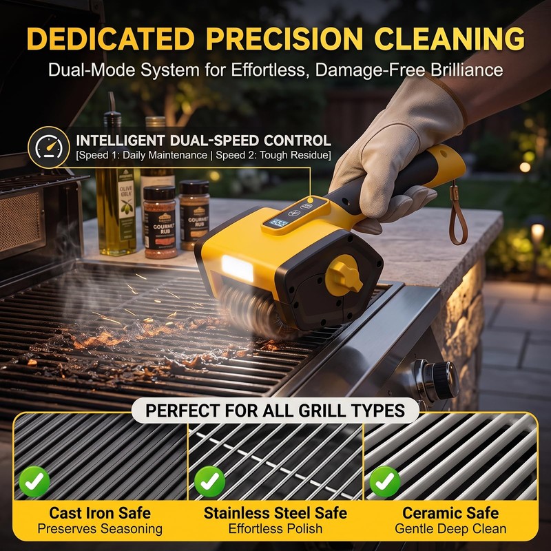 Electric Grill Brush - Cordless Rechargeable Electric Grill Cleaner with