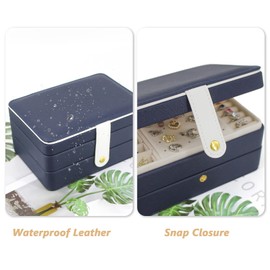 KOOAAICCHI Small Jewelry Box, Travel Jewelry Organizer, Portable Jewelry boxes for Women Girls Gift, Double Layers PU Leather Jewelry Holder for Rings, Earrings, Necklaces-Blue