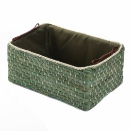Basket Woven Maize Straw Storage with Handle, Kingwillow(Rectangular,Green Small:12.60"Lx8.66"Wx5.51"H)
