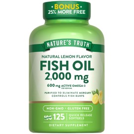 Nature's Truth Nature's Truth Omega 3 Fish Oil 2000 mg | 125 Liquid Softgels | Burpless, Lemon Flavor Pills | Non-GMO and Gluten Free Supplement