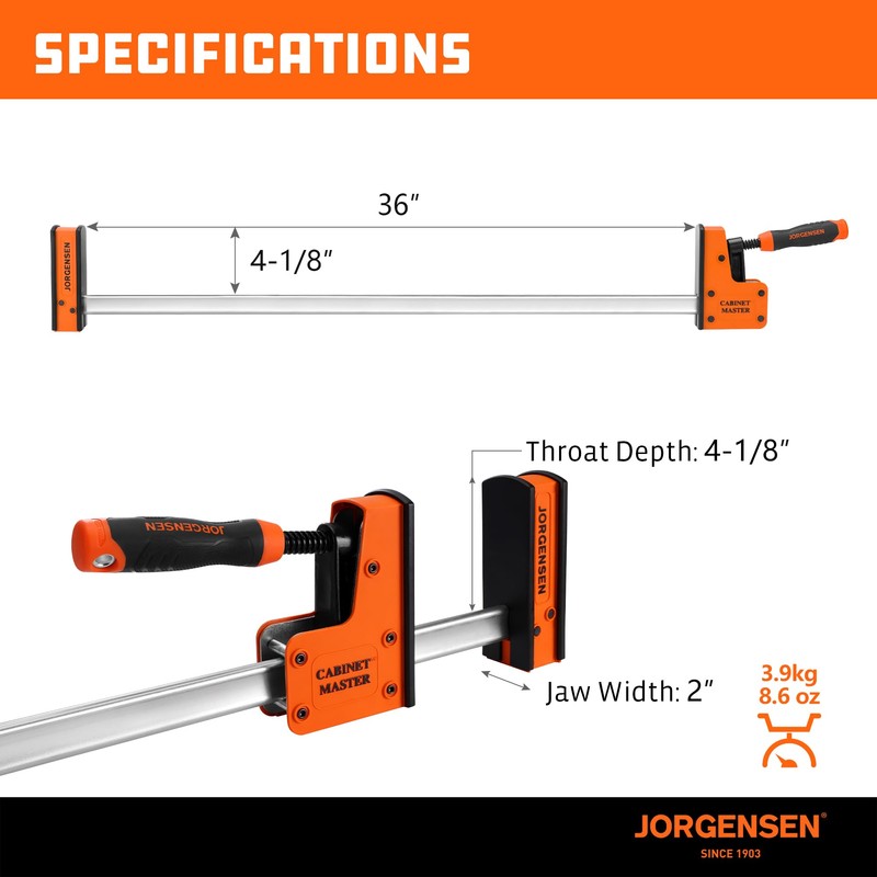 JORGENSEN 36-Inch Parallel Bar Clamp, Heavy-Duty Cabinet Master Clamp for