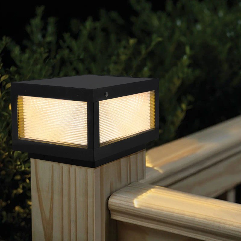 Modern Outdoor LED Fence Light Solar Powered Black Post Cap