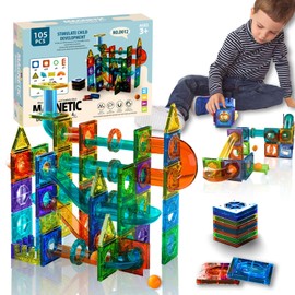 Bloques de Construcción Magnéticos 3D, Juguetes de Construcción Magnéticos 105Pcs con Bolas y Tubos, Juguetes Educativo Imanes Bloques Apilables Creativo, STEM Magnetic Blocks, Regalo para Niños Niñas