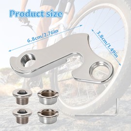 Pack of 2 Bicycle Derailleur Hanger, Aluminium Alloy Derailleur Hanger with Screws and Allen Key for MTB, Road Bike and Cycling, Bike Gear Hanger Replacement Part, Silver
